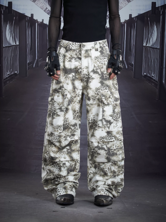 Y2K Leopard Print Deconstructed Multi-Pocket Street Cargo Pants
