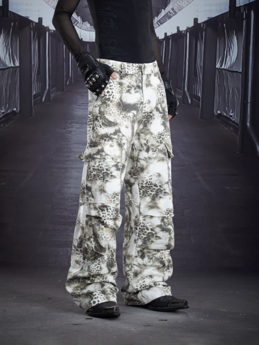 Y2K Leopard Print Deconstructed Multi-Pocket Street Cargo Pants