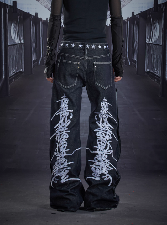 Y2K Millennium Heavy Embroidery Low-Rise Loose Straight-Leg American Denim Jeans