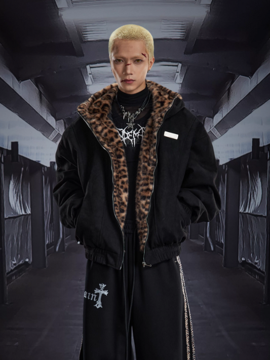 Leopard Faux Suede Y2K Oversized Hooded Padded Winter Jacket